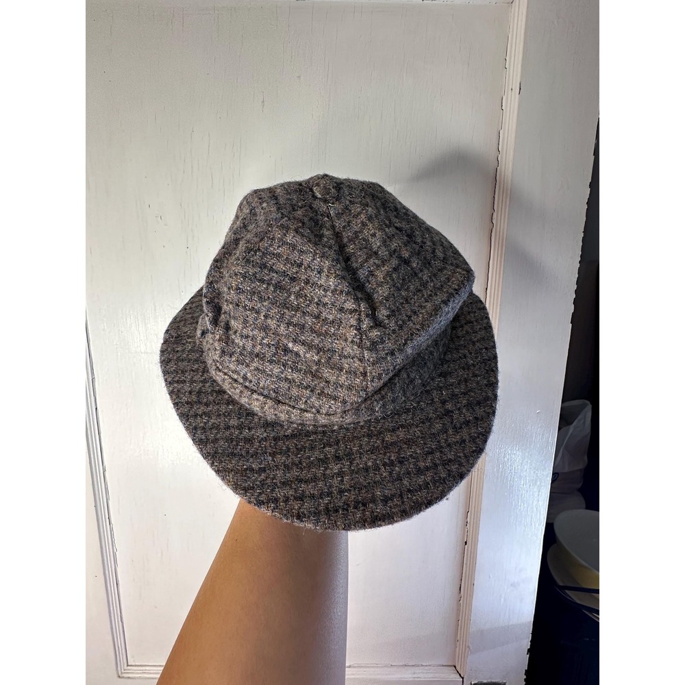 Vintage Harris Tweed Wool Grey Plaid Hat Unisex 21 Inch Circumference